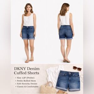 DKNY denim cuffed shorts size 12p petite rolled hem classic fit blue wash summer